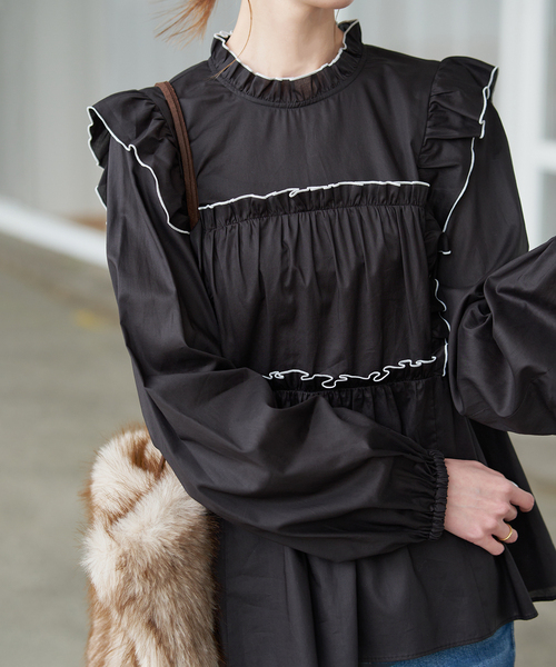 SLOBE IENA（スローブイエナ） ブラウス シャツ バイカラーフリル