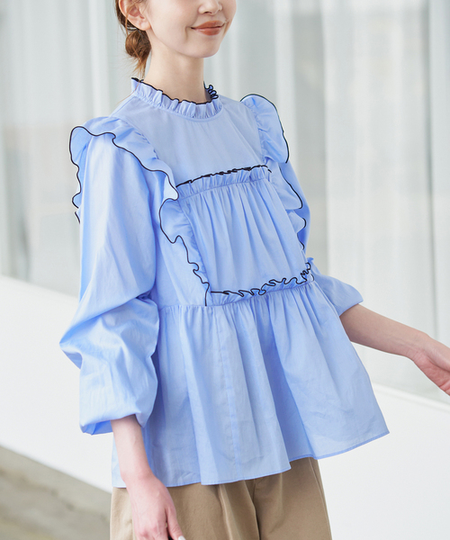 SLOBE IENA（スローブイエナ） ブラウス シャツ バイカラーフリル