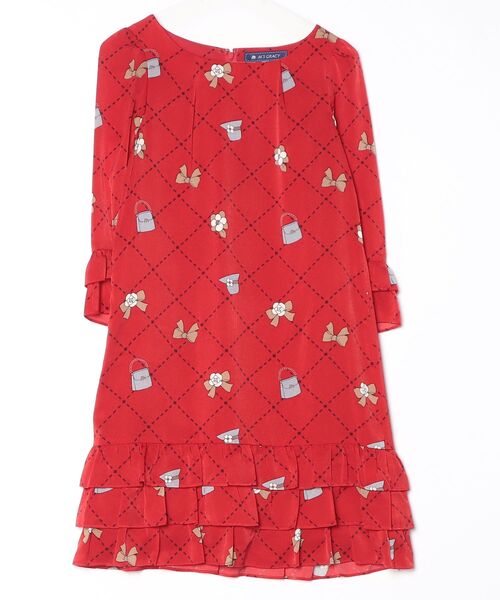 M'S GRACY ハート柄 ロングワンピース レッド 38 新品 M'S GRACY（エムズグレイシー） 長袖ワンピース 38 レッド レディース