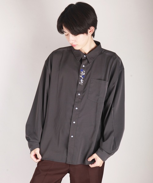 WESTSEA（ウエストシー） シャツ バラ刺繍とろみシャツ メンズ