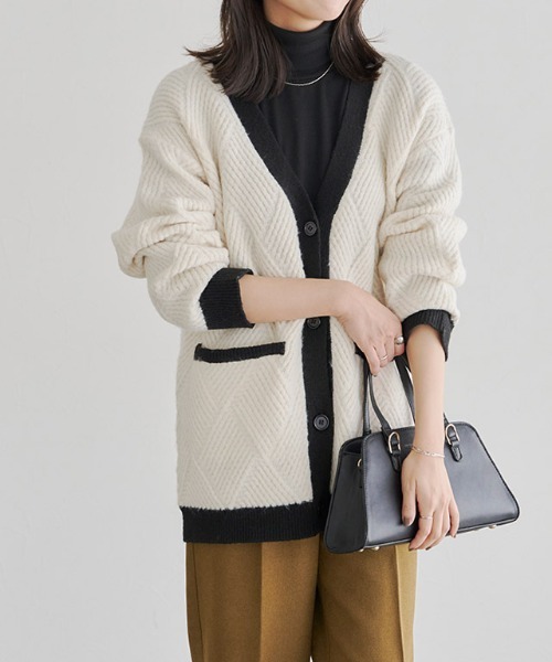 Pierrot（ピエロ） カーディガン ダイヤ柄配色カーディガン レディース
