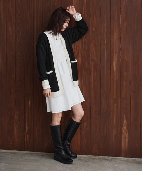 Pierrot（ピエロ） カーディガン ダイヤ柄配色カーディガン レディース