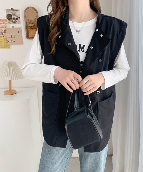 ジレ　ベスト　M Be.Nection ベスト ジレ NYLON STAND COLLAR VEST / ナイロンスタンド