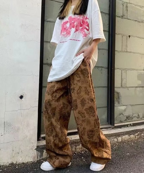 TUITACI フラワー柄 パンツ パンツ フラワー柄 ワイドパンツ レディース メンズ : ZOZOTOWN