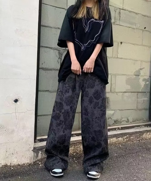 TUITACI フラワー柄 パンツ パンツ フラワー柄 ワイドパンツ レディース メンズ : ZOZOTOWN