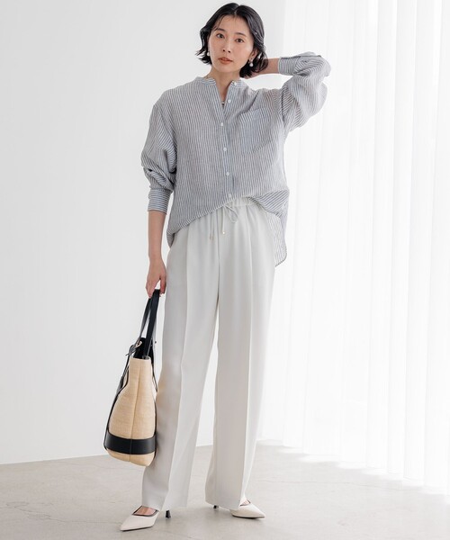 23区（ニジュウサンク） ブラウス シャツ 「洗える」LIBECO バンド