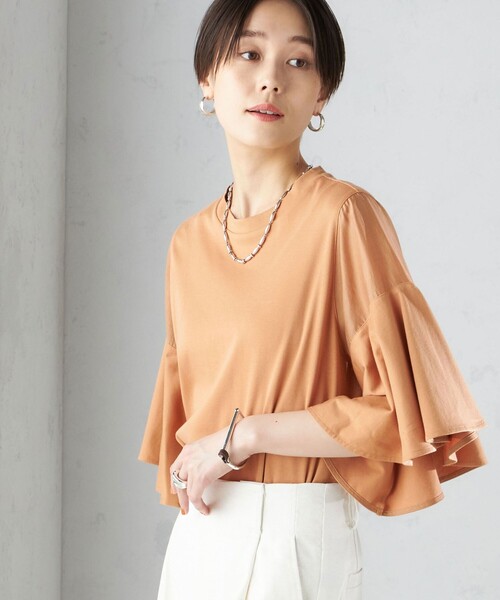 tシャツ 「手洗い可能」PLA スムース シアー コンビ スリーブ プルオーバー レディース