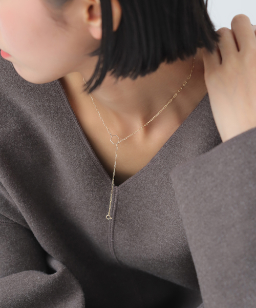 Lilas ネックレス ヘキサゴンモチーフペーパークリップチェーン45cm 