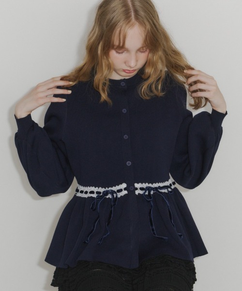 カーディガン velours ribbon peplum cardigan / リボンペプラム