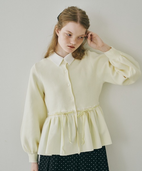 カーディガン velours ribbon peplum cardigan / リボンペプラム
