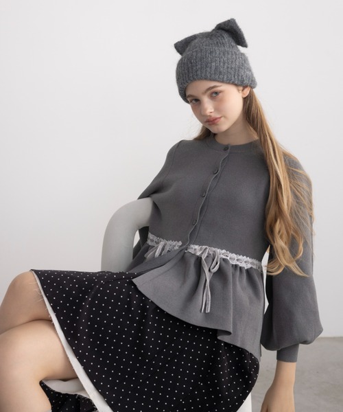カーディガン velours ribbon peplum cardigan / リボンペプラム