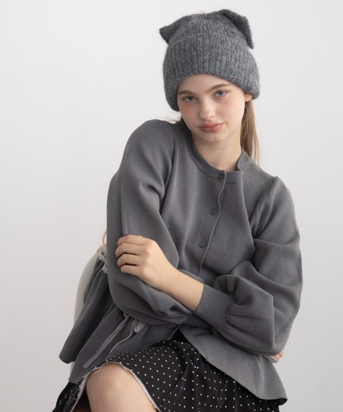 カーディガン velours ribbon peplum cardigan / リボンペプラム