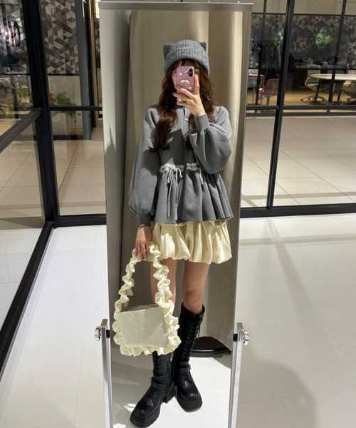 カーディガン velours ribbon peplum cardigan / リボンペプラム