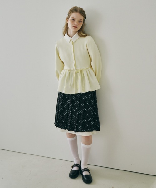 カーディガン velours ribbon peplum cardigan / リボンペプラム