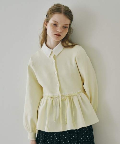 カーディガン velours ribbon peplum cardigan / リボンペプラム
