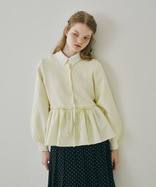 カーディガン velours ribbon peplum cardigan / リボンペプラム