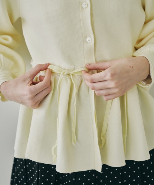 カーディガン velours ribbon peplum cardigan / リボンペプラム