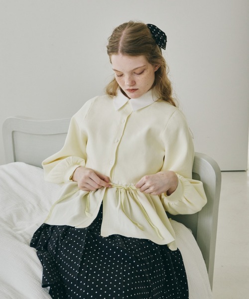 カーディガン velours ribbon peplum cardigan / リボンペプラム