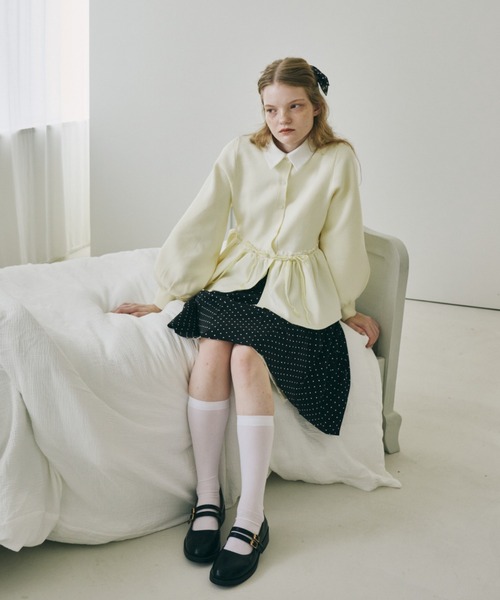 カーディガン velours ribbon peplum cardigan / リボンペプラム