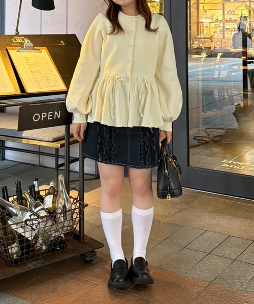 カーディガン velours ribbon peplum cardigan / リボンペプラム