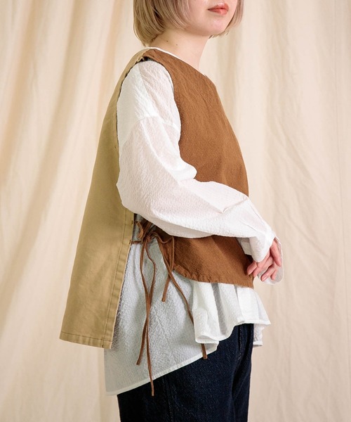 ベスト ジレ 「Brocante / ブロカント」 綿麻キャンバス リュバンジレ レディース Brocante ベスト ジレ 「Brocante / ブロカント」 綿麻