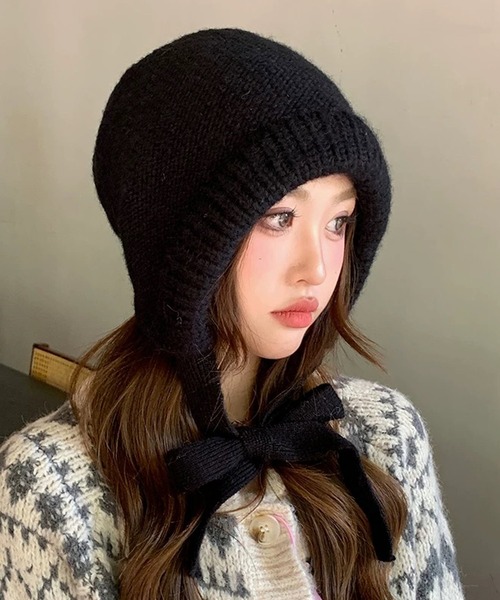 ニットキャップ・ビーニー [NICEGHOSTCLUB]STRIPE 3STAR LOGO MOHAIR BEANIE_BLACK(NG2EF A'GEM/9 × .kom 『NICE GHOST CLUB/ナイスゴーストクラブ