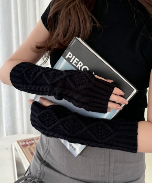 TREOVER アームカバー ケーブルニット アームウォーマー レディース