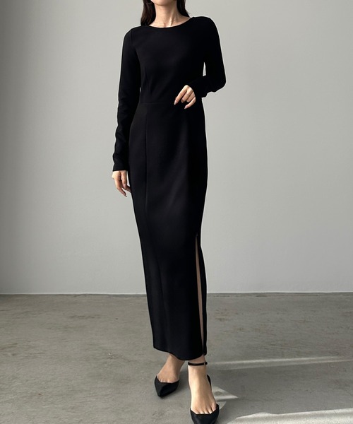 Louere ワンピース ファスナースリットIラインカットワンピース