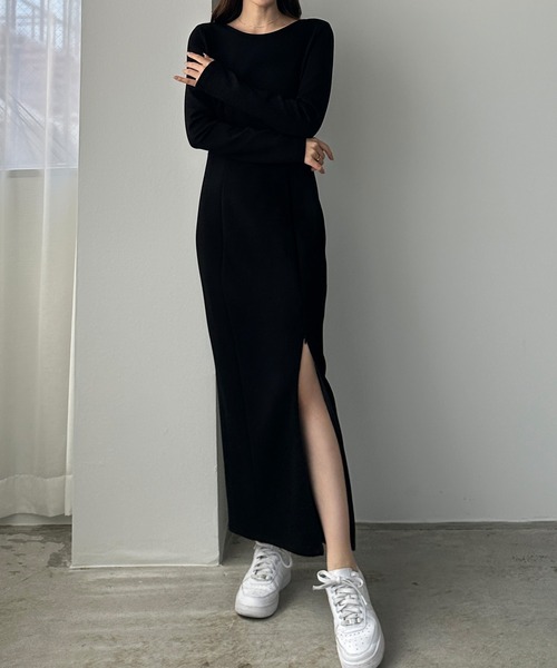 Louere ワンピース ファスナースリットIラインカットワンピース
