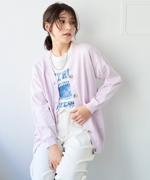 SMILELAND カーディガン 「大きいサイズ」綿混Vネックロング丈