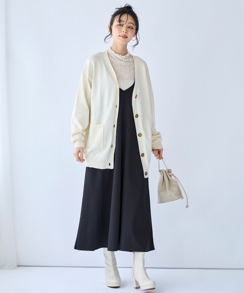 SMILELAND カーディガン 「大きいサイズ」綿混Vネックロング丈