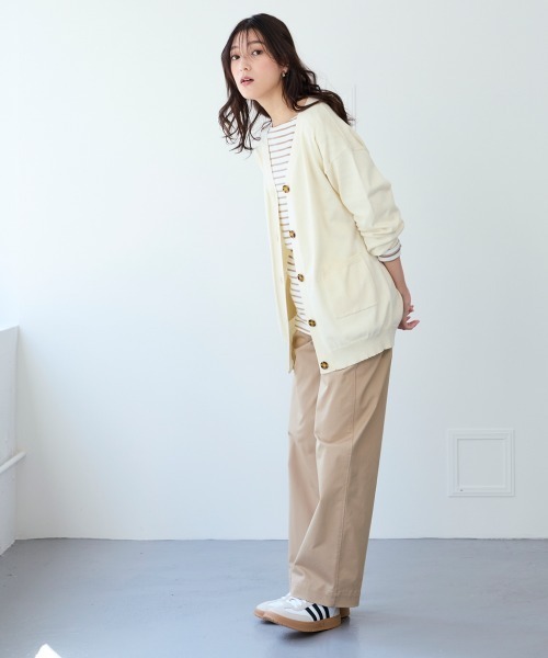 SMILELAND カーディガン 「大きいサイズ」綿混Vネックロング丈