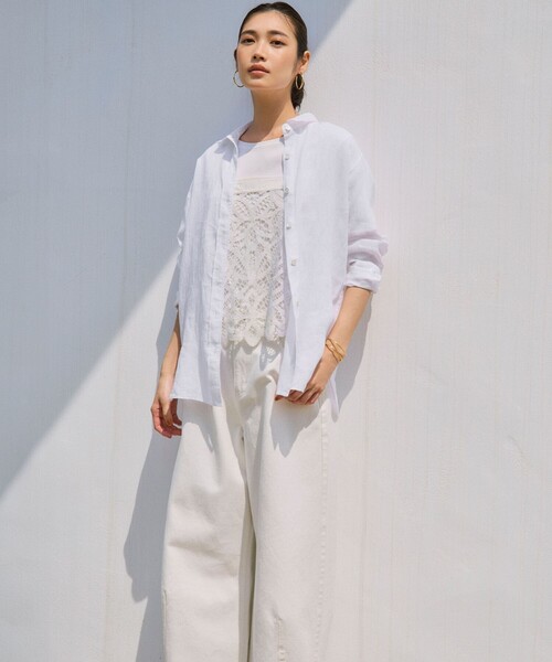 ブラウス シャツ 「杏さん着用」LIBECO ベーシック シャツ レディース 23区(ニジュウサンク)の【杏さん着用】LIBECO ベーシック シャツ