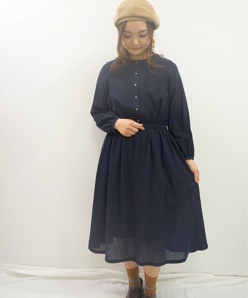 「haupia」 長袖ワンピース MEDIUM ネイビー レディース_画像9