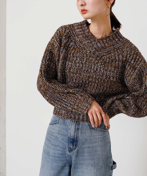 MUSE URBAN Vネック ニット ブラウン リネン混 SENSE OF PLACE by URBAN RESEARCH Vネックニット ONE ブラウン