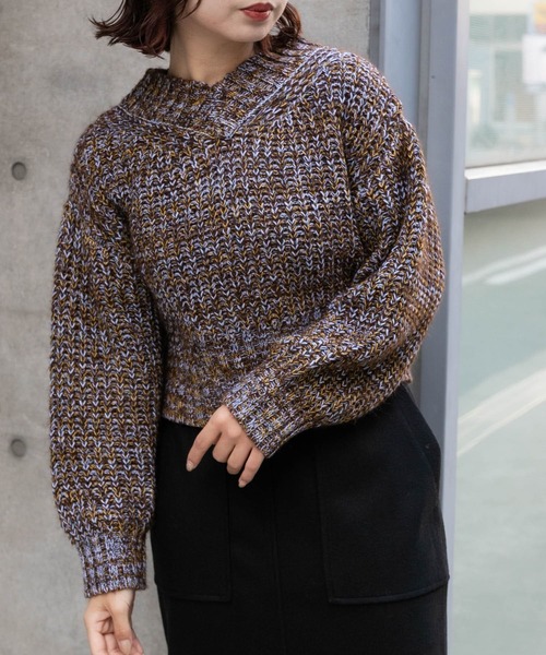 MUSE URBAN Vネック ニット ブラウン リネン混 SENSE OF PLACE by URBAN RESEARCH Vネックニット ONE ブラウン