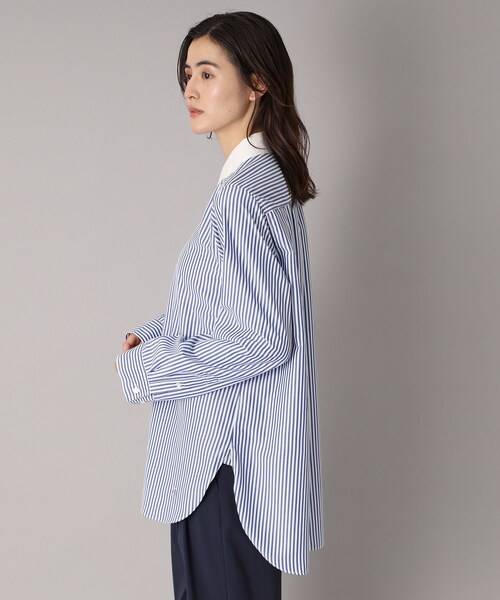 ブラウス シャツ 「洗える/ストライプ柄」オーバーシルエットクレリックシャツ レディース DRESSTERIOR ブラウス シャツ 「洗える/ストライプ柄」オーバー