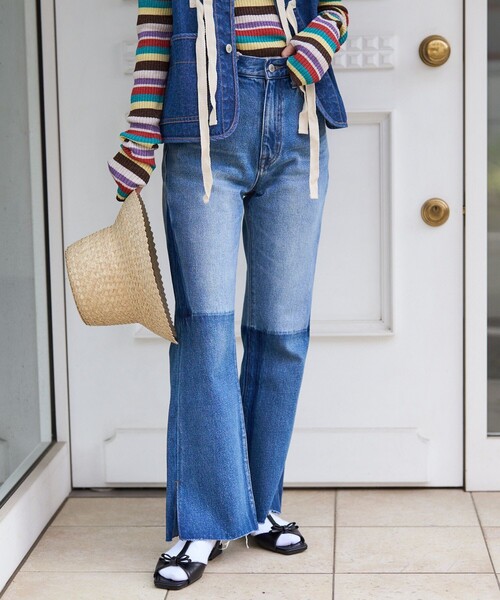 [FREAK'S STORE] обработка ботинки cut Denim брюки MEDIUM голубой женский 