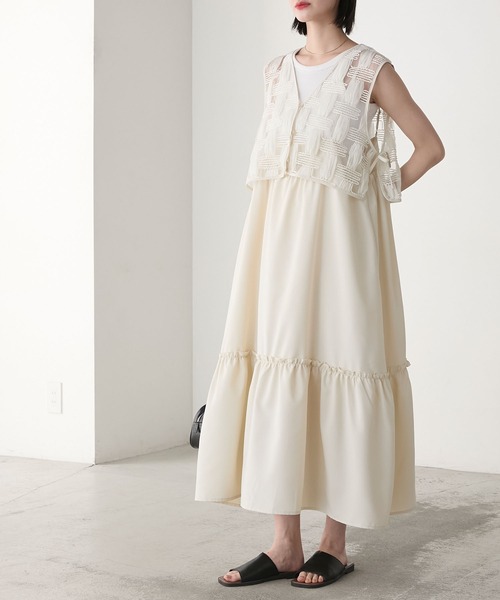 Comme des Garçons ホワイト レースベスト Sとスカートのセット forksy.（フォルクシー） ワンピース 「forksy.」幾何学コードレース