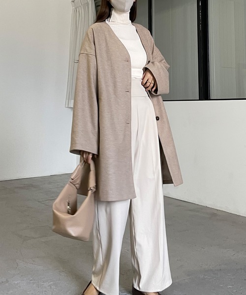 「Louere」 ノーカラーコート MEDIUM グレイッシュベージュ レディース