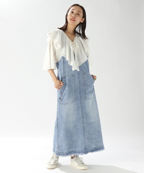 【美品】デニムサロペットワンピース　ニコアンド　nico and お値下げ） niko and 苺刺繍 サロペット インディゴ デニム