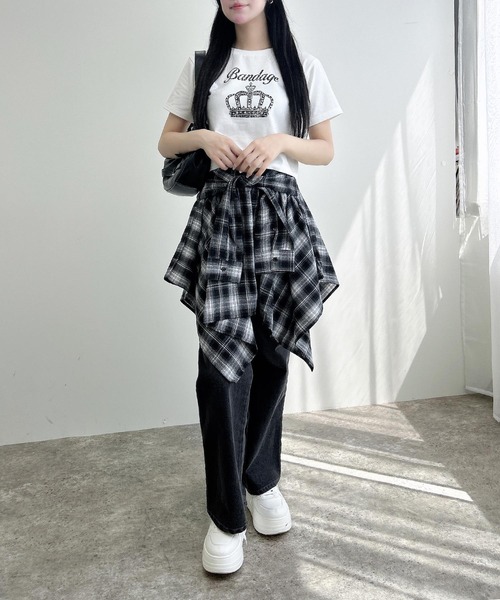 発送4〜7日かかります♡ ドッキングチェックシャツとチェックスカパンセット INGNI（イング） スカート 腰巻シャツ風チェック柄スカパン : ZOZOTOWN