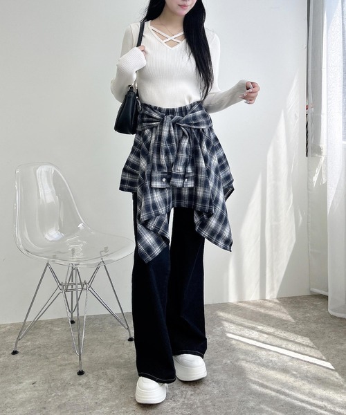 INGNI（イング） スカート 腰巻シャツ風チェック柄スカパン : ZOZOTOWN