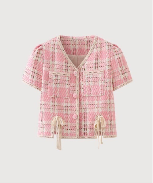 ブラウス シャツ Pink Tartan Bow Shirt レディース