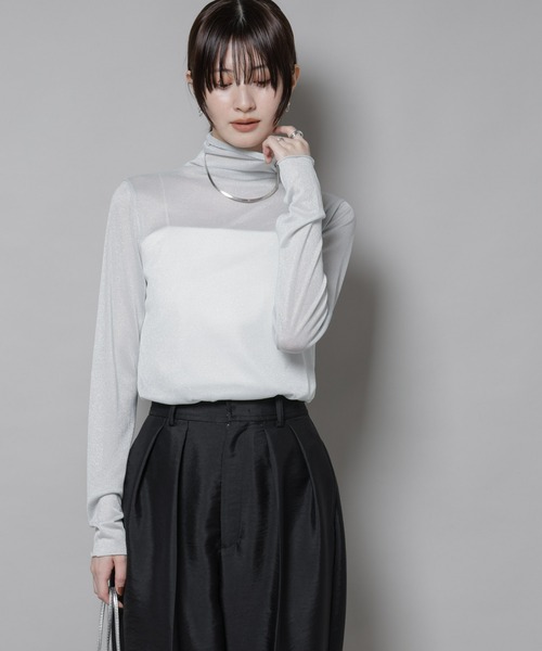 tシャツ ラメシアータートルカットトップス レディース
