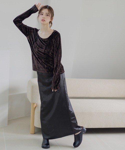 ロング スカート ウエストゴム サテンセミフレアスカート : ZOZOTOWN