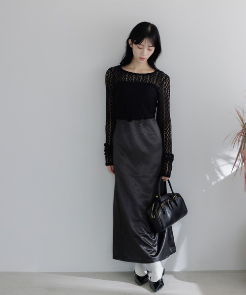 ロング スカート ウエストゴム サテンセミフレアスカート : ZOZOTOWN