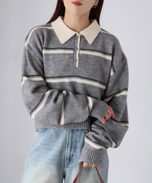 Riberry（リベリー） ニット セーター ショート丈ボーダー配色