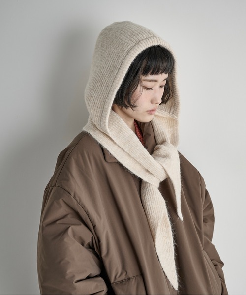THE Yon ニット帽 ニットキャップ ストールリブニットフーディー