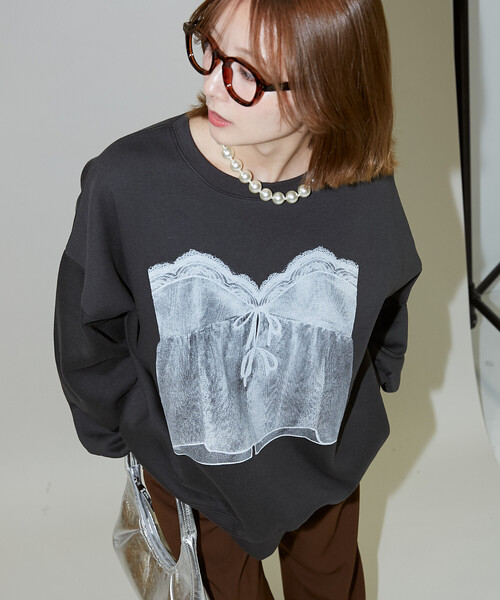 PUBLUX（パブリュクス） tシャツ レースキャミプリント スウェット